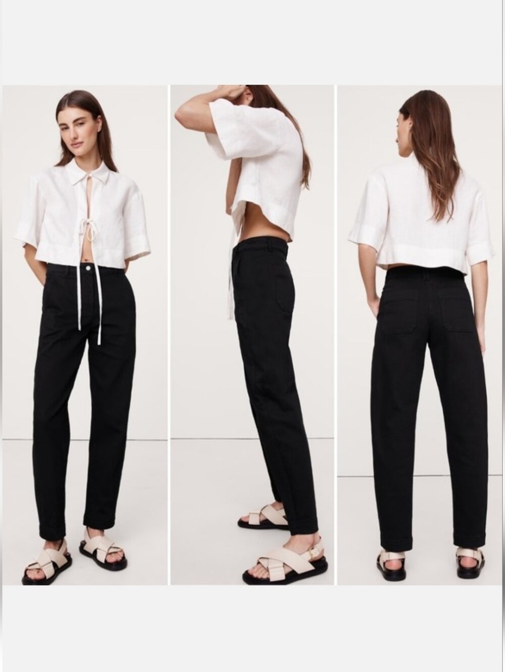 Banana Republic Barrel Leg Weekender Black Cotton Trouser Size 8 Petite